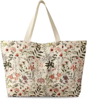Large Tote Bag for Women - Canvas Tote Bag with Zipper Aesthetic Reusable Shoulder Bag for Gym, Travel, Work