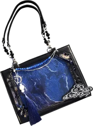 Large Tote Bag, Versatile Vintage Work Pouch, Ancient Chinese Style Transparent Window Design, Large Capacity for Business,