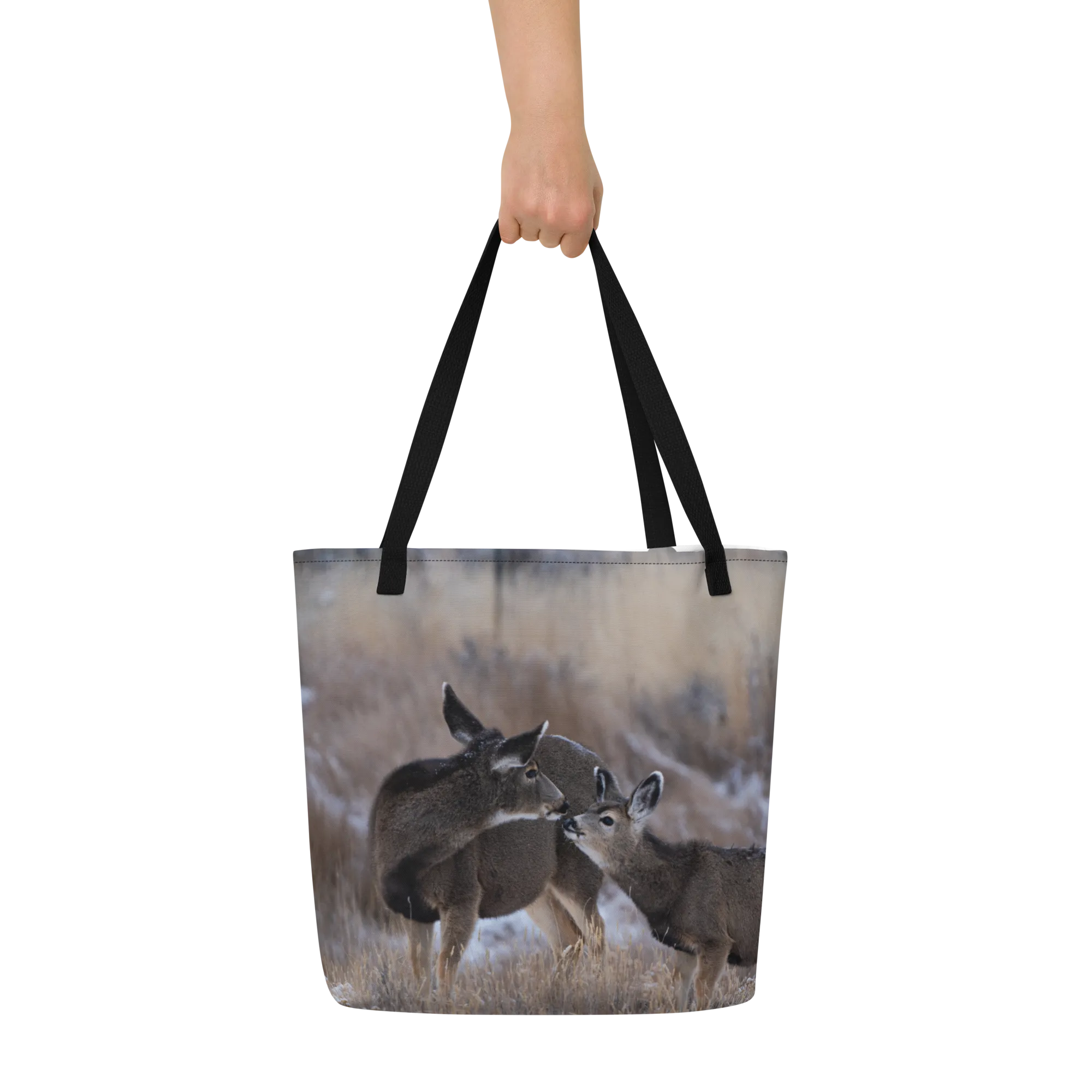 Large Tote Bags Inspired by the Gentle Moments of Wyoming’s Kissing Deer