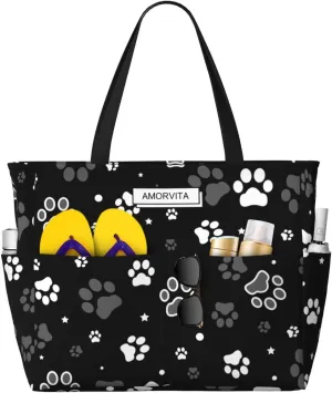 Large Travel Beach Tote Bag with Zipper Pockets Portable Lightweight Gym Bag