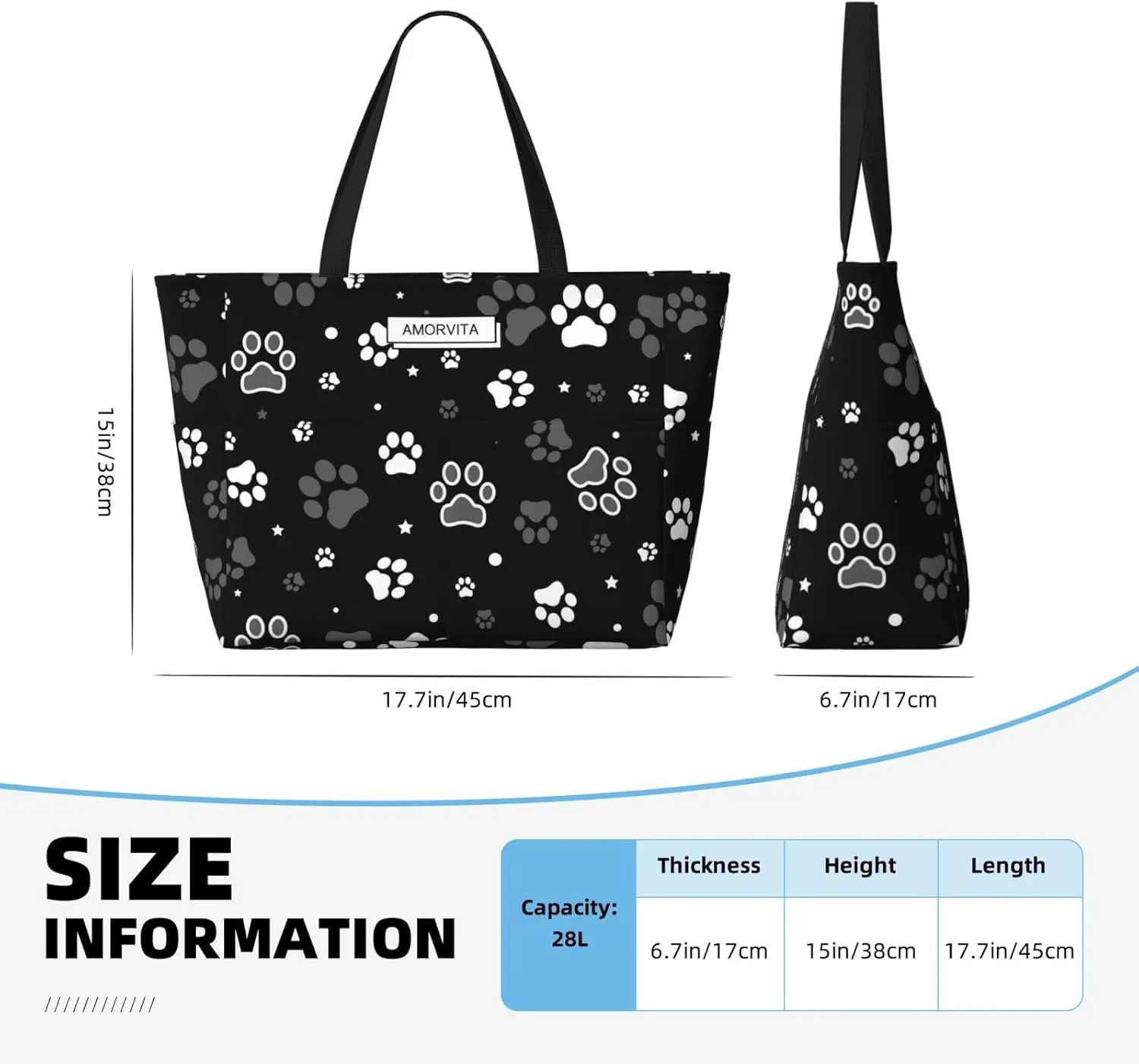 Large Travel Beach Tote Bag with Zipper Pockets Portable Lightweight Gym Bag