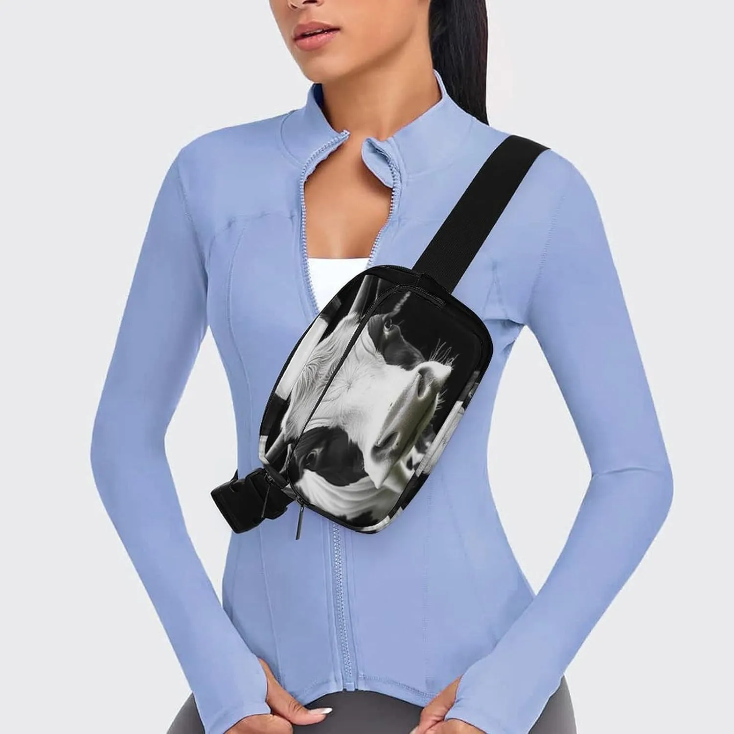 Large Waist Packs with Adjustable Strap,Animal Funny Cow Head Black White CrossBody Fanny Pack Casual Bag for Travel Sports Running Hiking