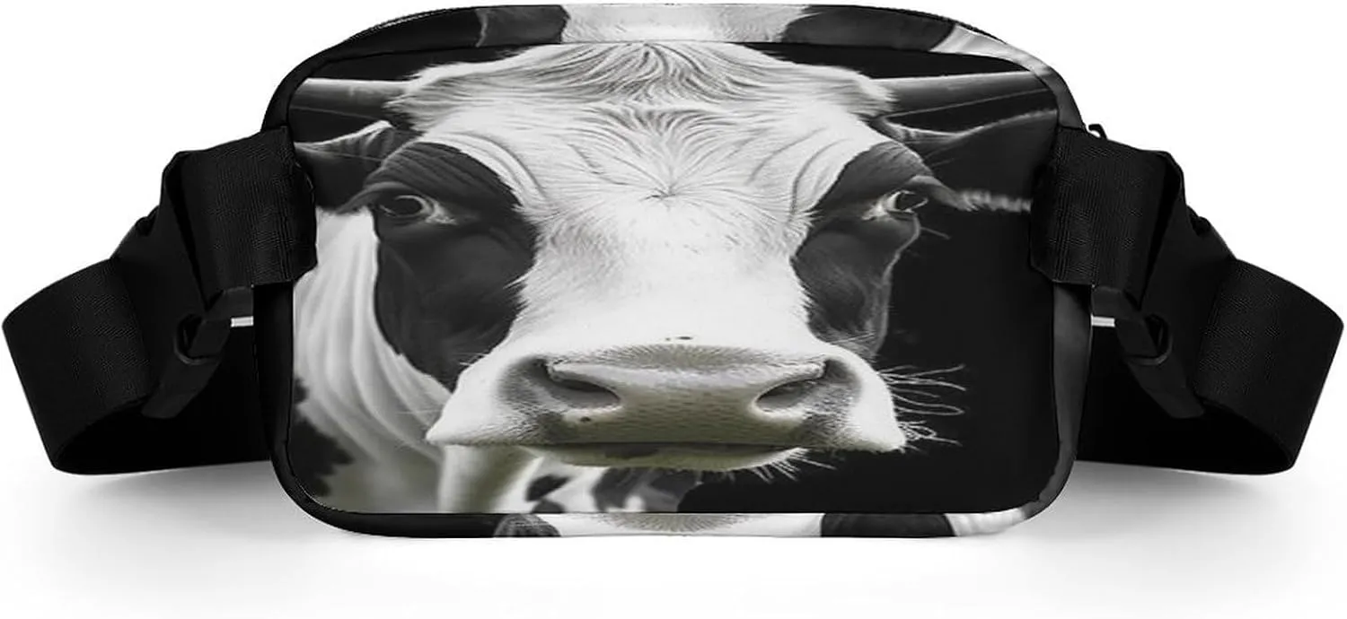 Large Waist Packs with Adjustable Strap,Animal Funny Cow Head Black White CrossBody Fanny Pack Casual Bag for Travel Sports Running Hiking