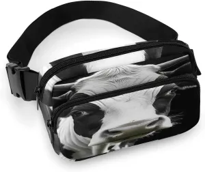Large Waist Packs with Adjustable Strap,Animal Funny Cow Head Black White CrossBody Fanny Pack Casual Bag for Travel Sports Running Hiking