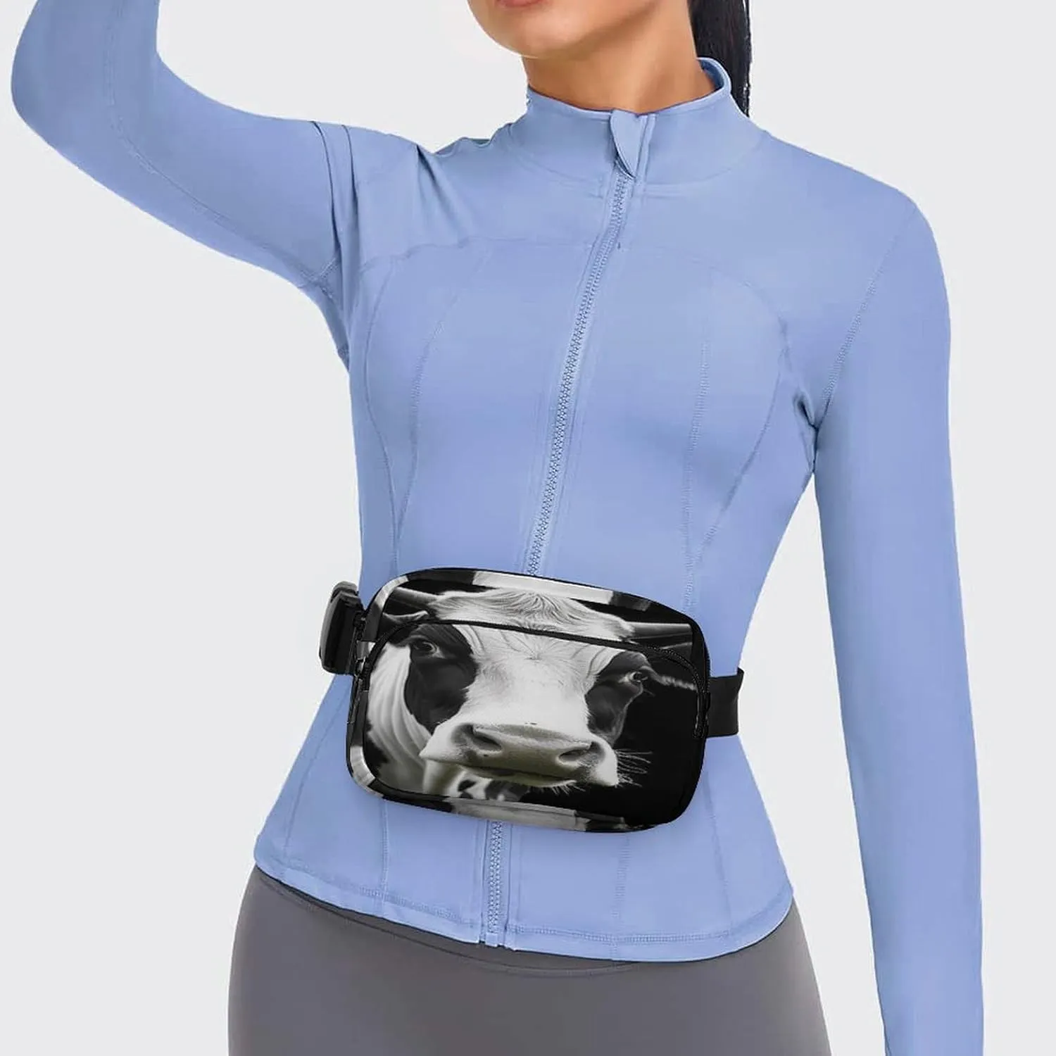 Large Waist Packs with Adjustable Strap,Animal Funny Cow Head Black White CrossBody Fanny Pack Casual Bag for Travel Sports Running Hiking
