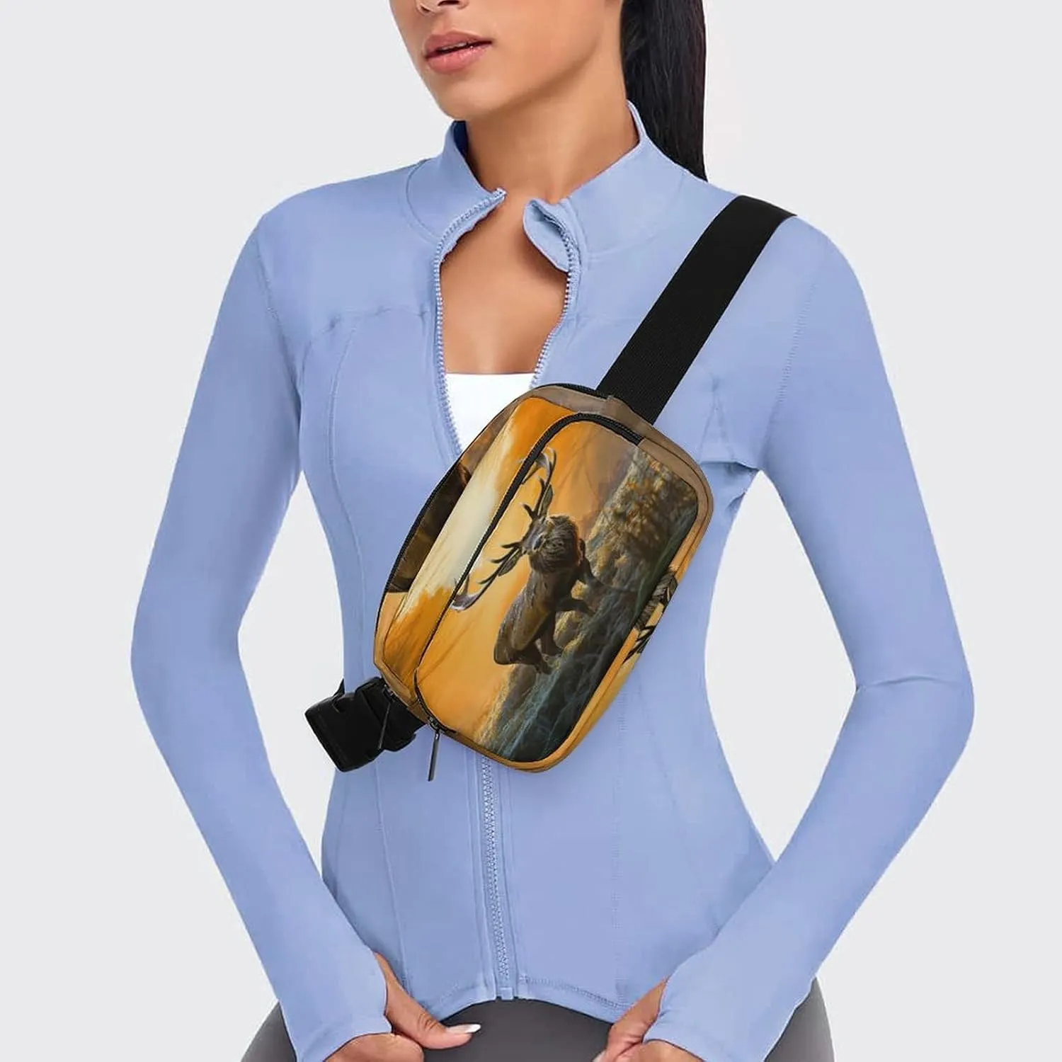 Large Waist Packs with Adjustable Strap,Deer In Forest CrossBody Fanny Pack Casual Bag for Travel Sports Running Hiking
