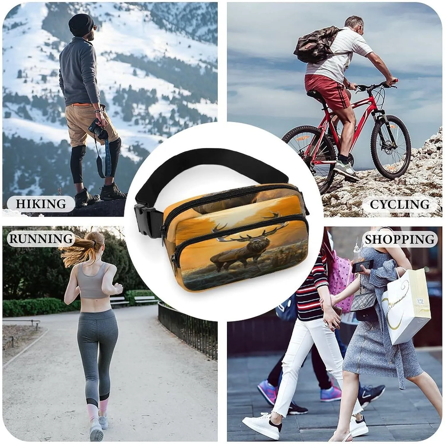 Large Waist Packs with Adjustable Strap,Deer In Forest CrossBody Fanny Pack Casual Bag for Travel Sports Running Hiking