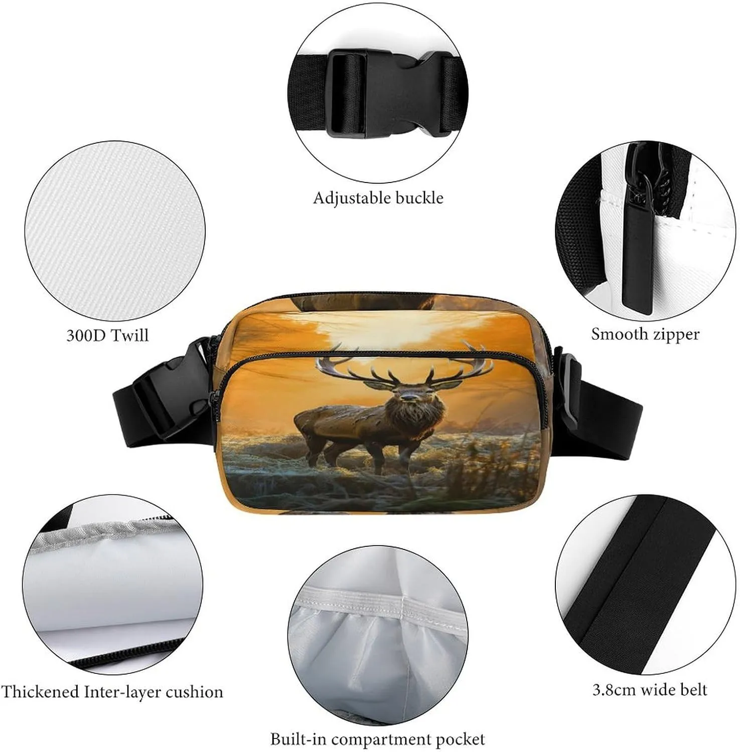 Large Waist Packs with Adjustable Strap,Deer In Forest CrossBody Fanny Pack Casual Bag for Travel Sports Running Hiking
