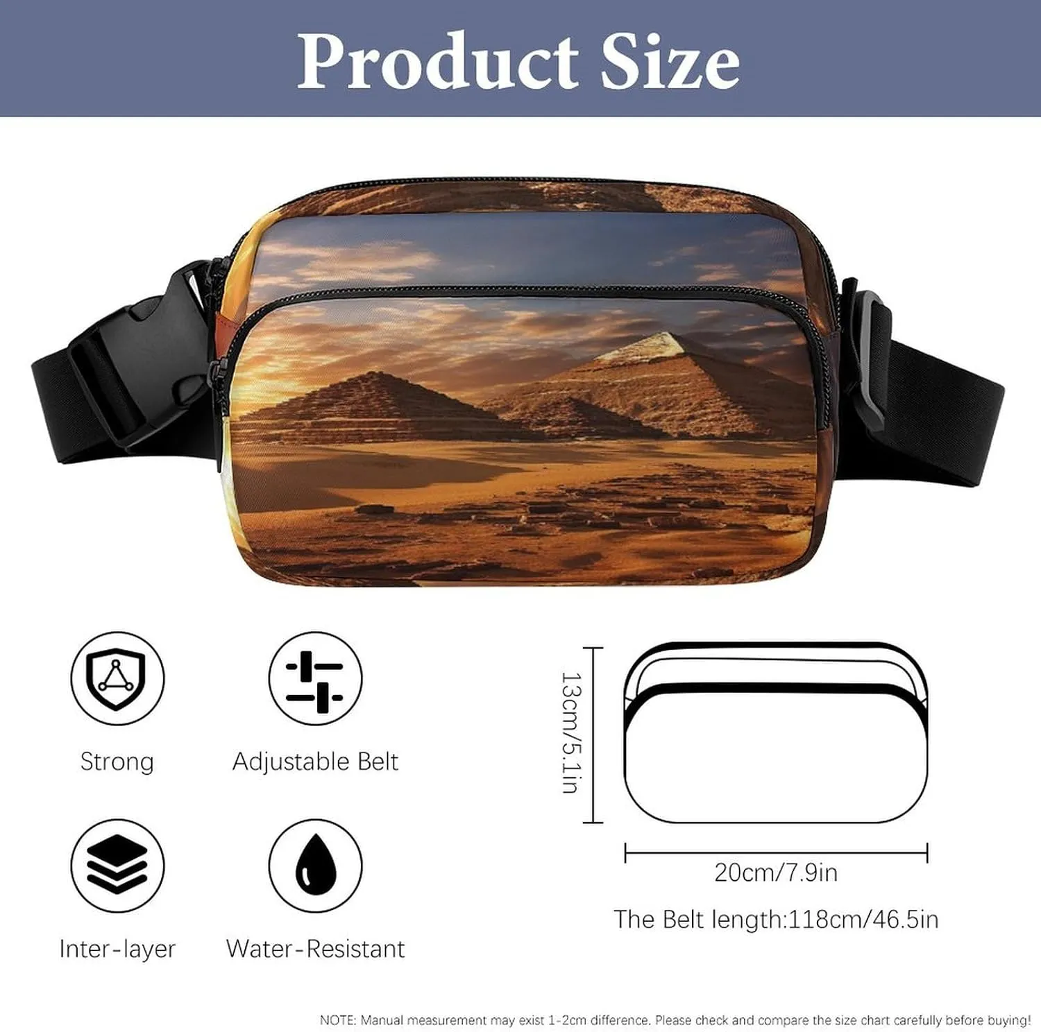 Large Waist Packs with Adjustable Strap,Egyptian Pyramids CrossBody Fanny Pack Casual Bag for Travel Sports Running Hiking