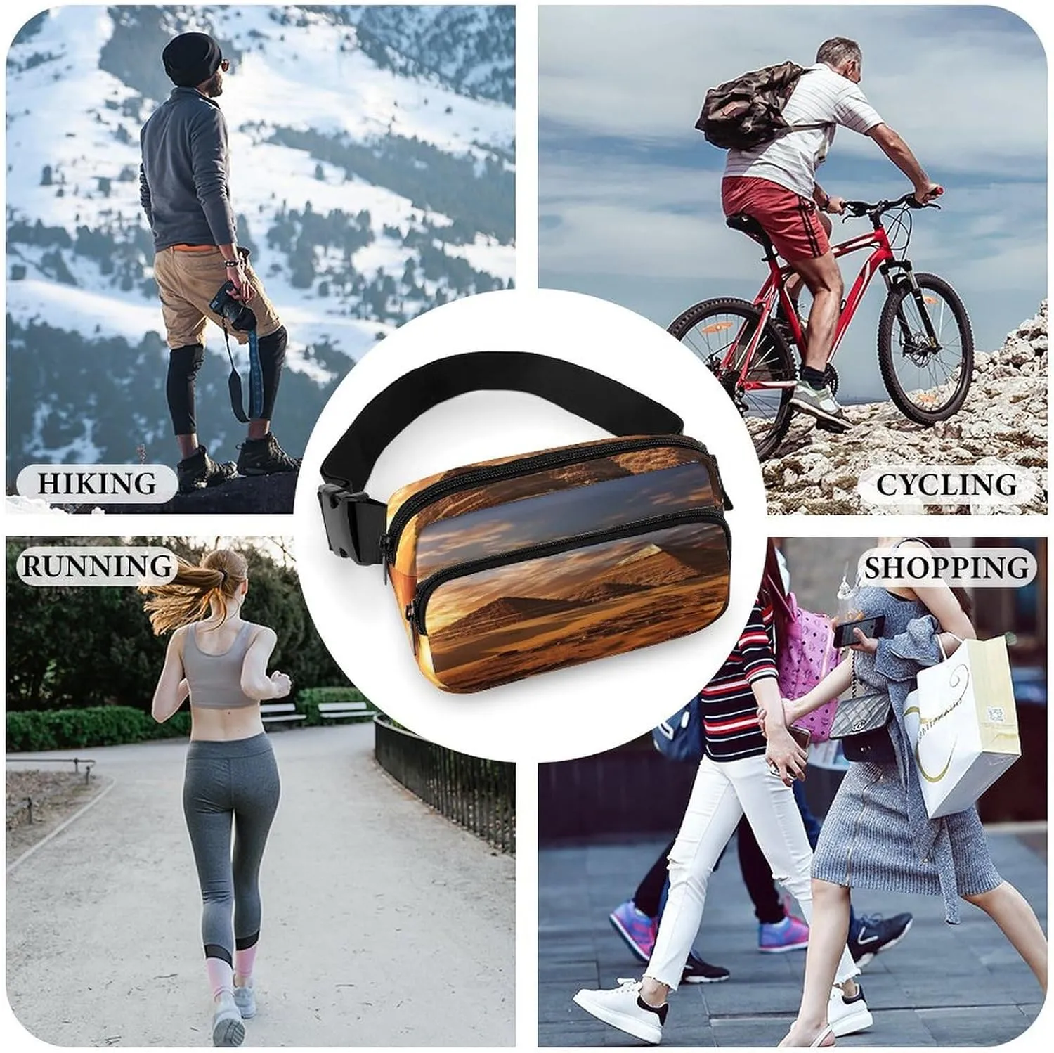 Large Waist Packs with Adjustable Strap,Egyptian Pyramids CrossBody Fanny Pack Casual Bag for Travel Sports Running Hiking