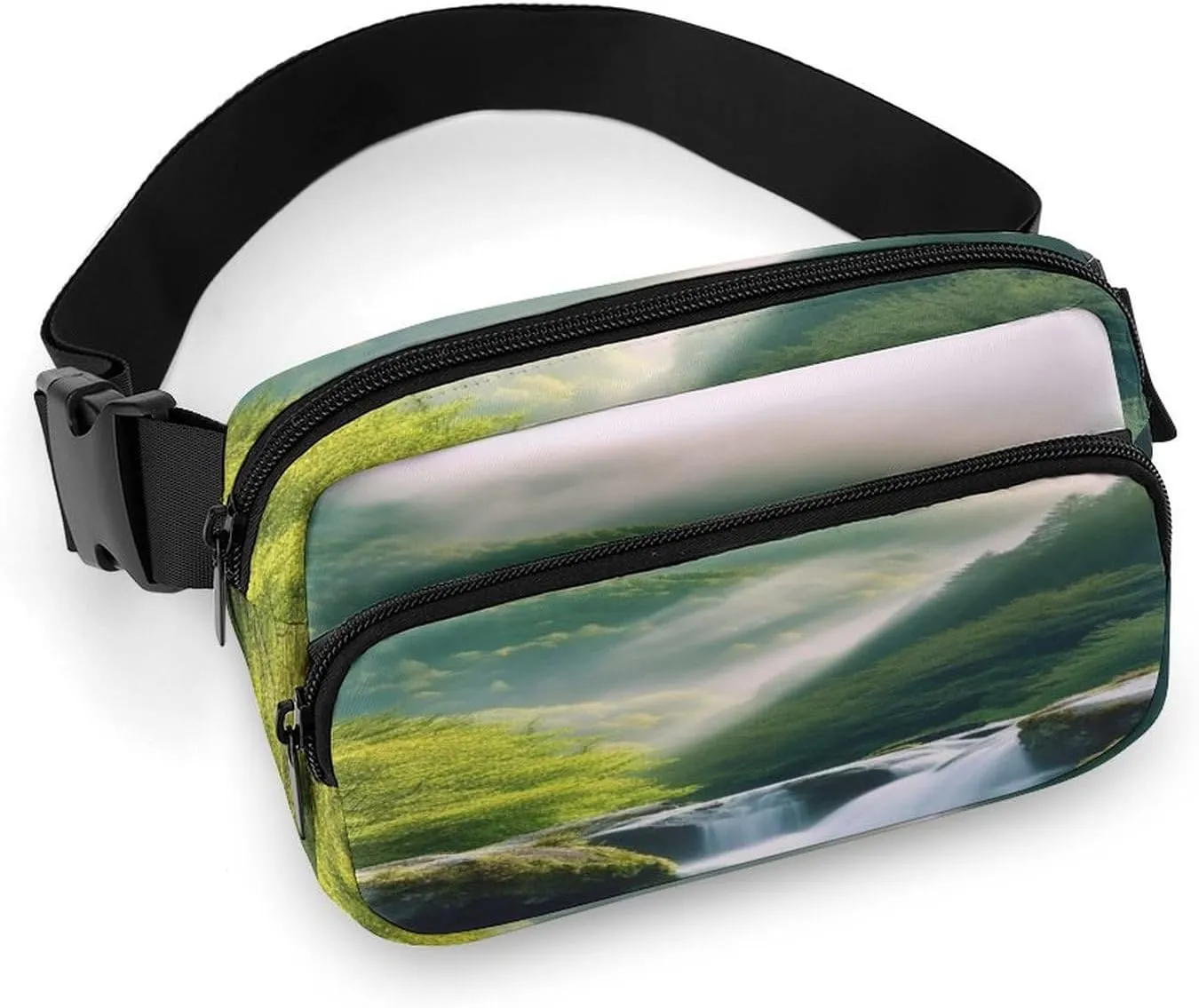 Large Waist Packs with Adjustable Strap,Misty Mountains Forest CrossBody Fanny Pack Casual Bag for Travel Sports Running Hiking