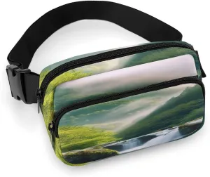 Large Waist Packs with Adjustable Strap,Misty Mountains Forest CrossBody Fanny Pack Casual Bag for Travel Sports Running Hiking