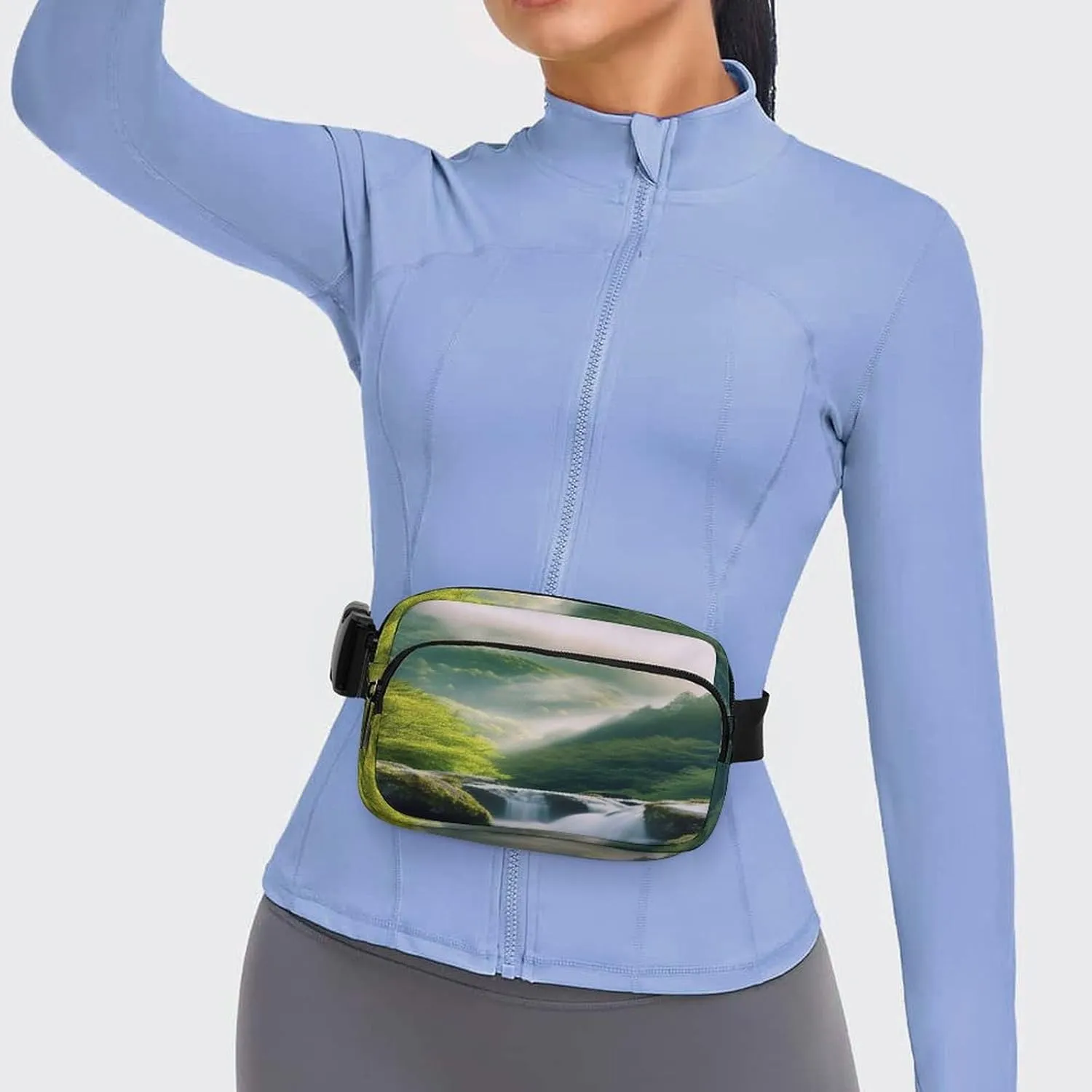 Large Waist Packs with Adjustable Strap,Misty Mountains Forest CrossBody Fanny Pack Casual Bag for Travel Sports Running Hiking