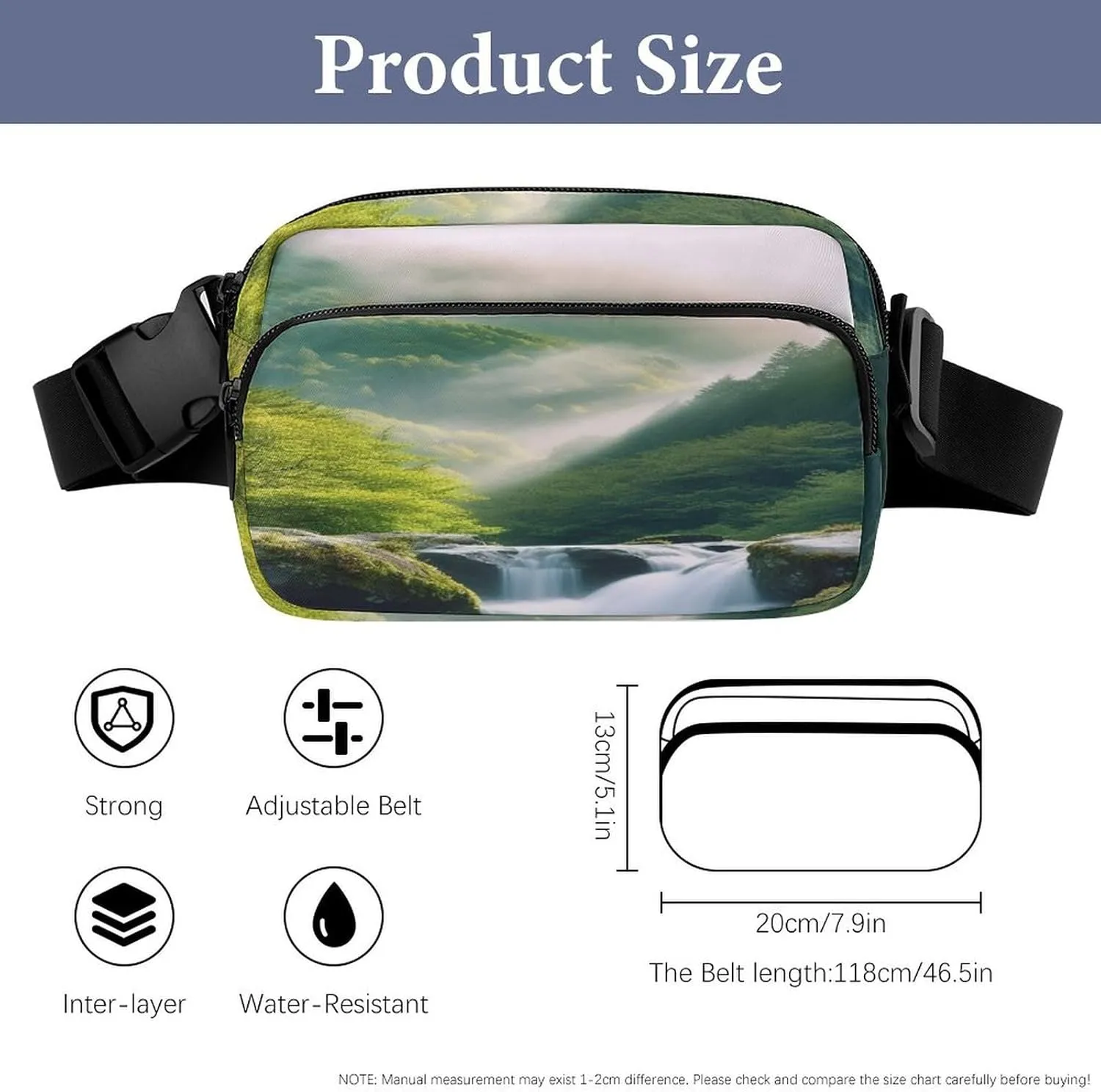 Large Waist Packs with Adjustable Strap,Misty Mountains Forest CrossBody Fanny Pack Casual Bag for Travel Sports Running Hiking
