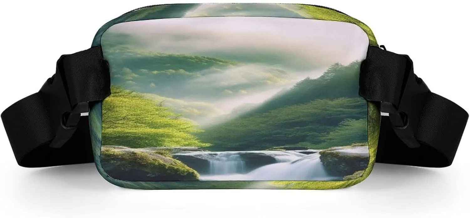 Large Waist Packs with Adjustable Strap,Misty Mountains Forest CrossBody Fanny Pack Casual Bag for Travel Sports Running Hiking