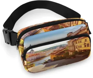 Large Waist Packs with Adjustable Strap,Scenic Summer Old Town CrossBody Fanny Pack Casual Bag for Travel Sports Running Hiking