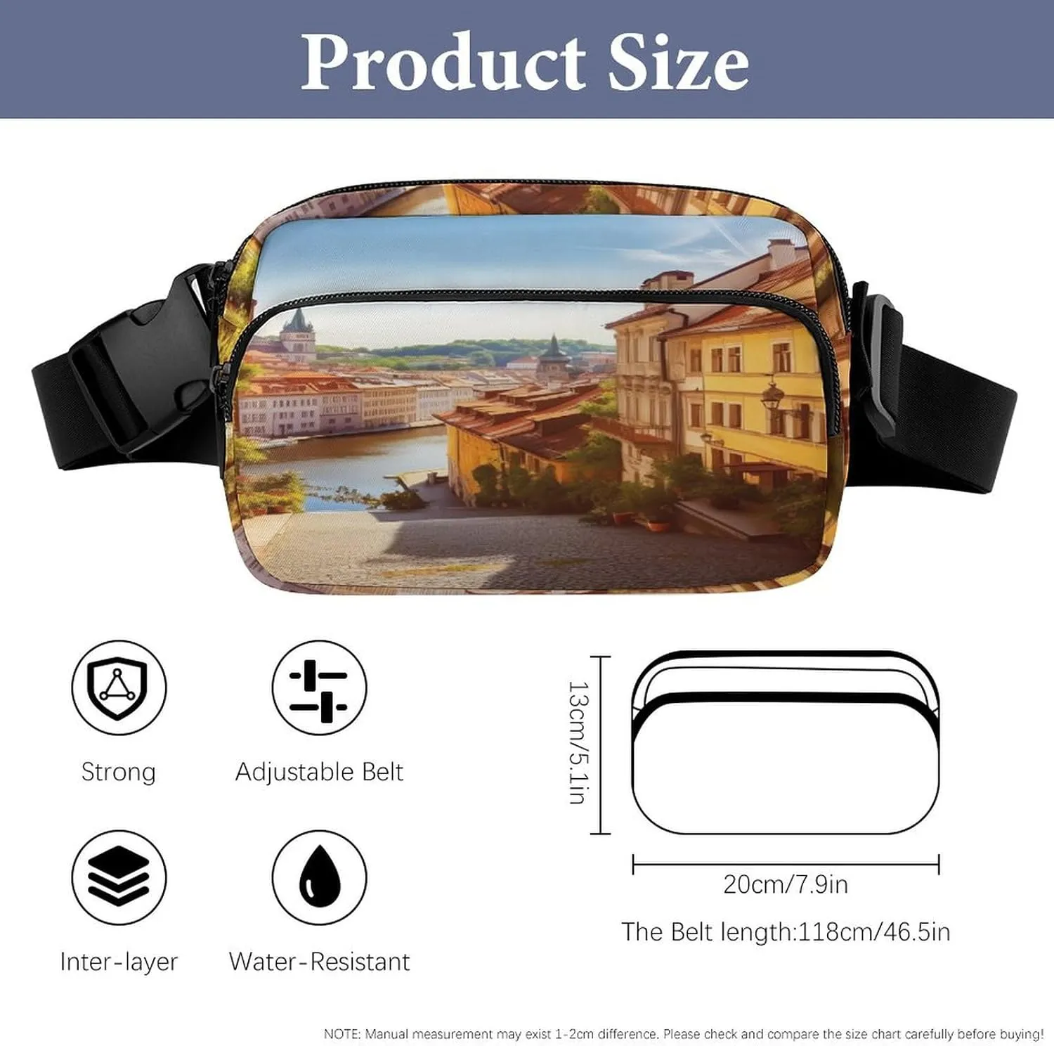 Large Waist Packs with Adjustable Strap,Scenic Summer Old Town CrossBody Fanny Pack Casual Bag for Travel Sports Running Hiking