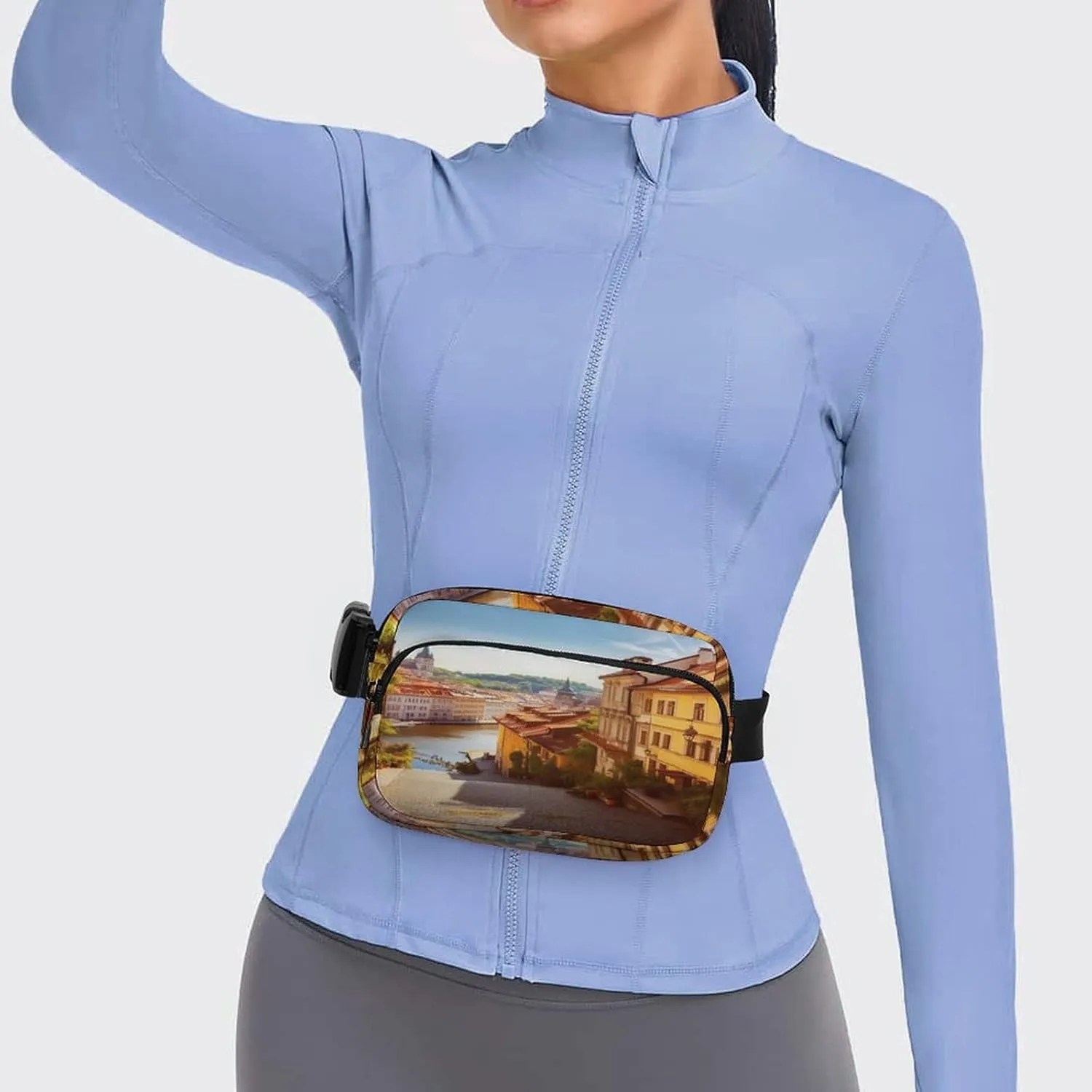 Large Waist Packs with Adjustable Strap,Scenic Summer Old Town CrossBody Fanny Pack Casual Bag for Travel Sports Running Hiking