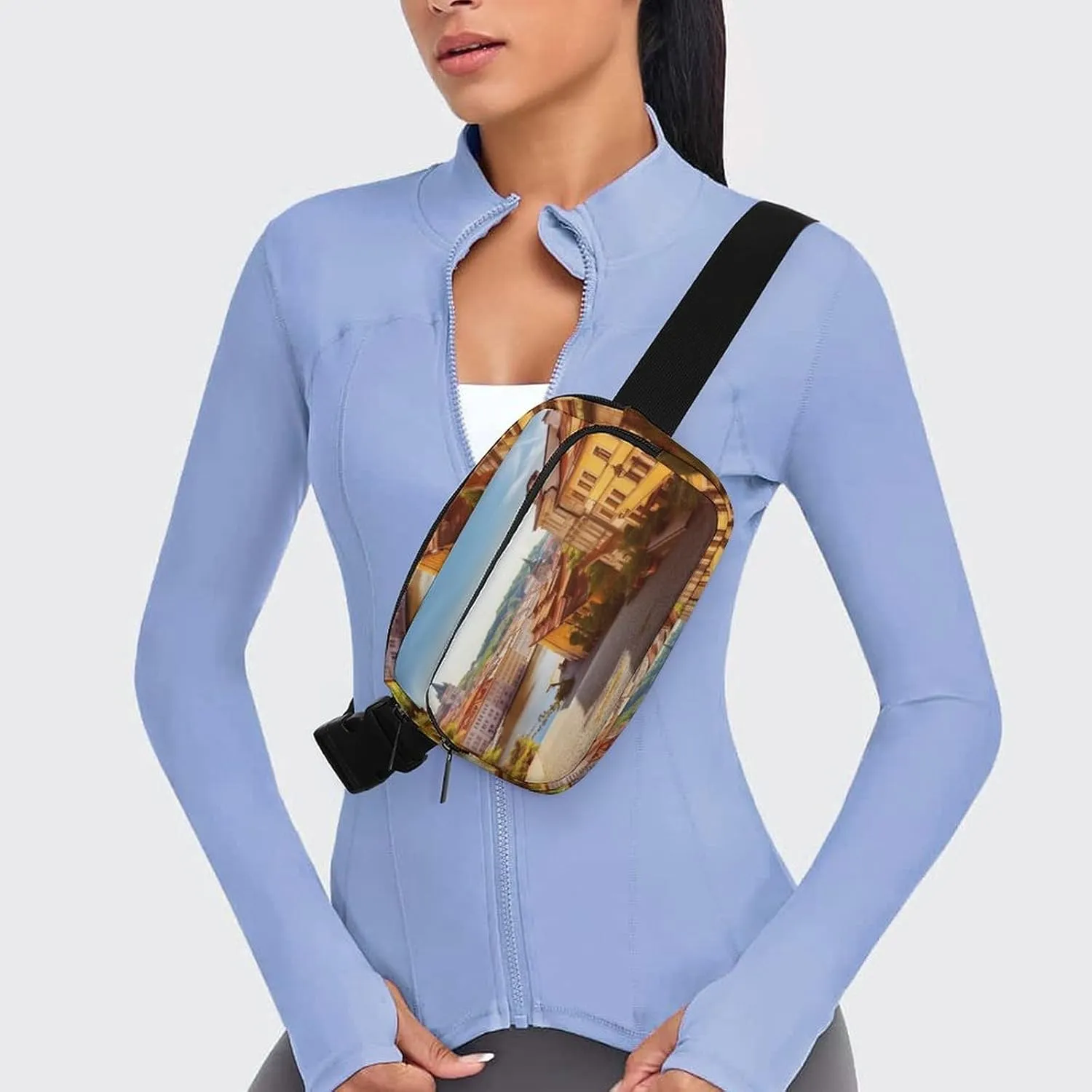 Large Waist Packs with Adjustable Strap,Scenic Summer Old Town CrossBody Fanny Pack Casual Bag for Travel Sports Running Hiking
