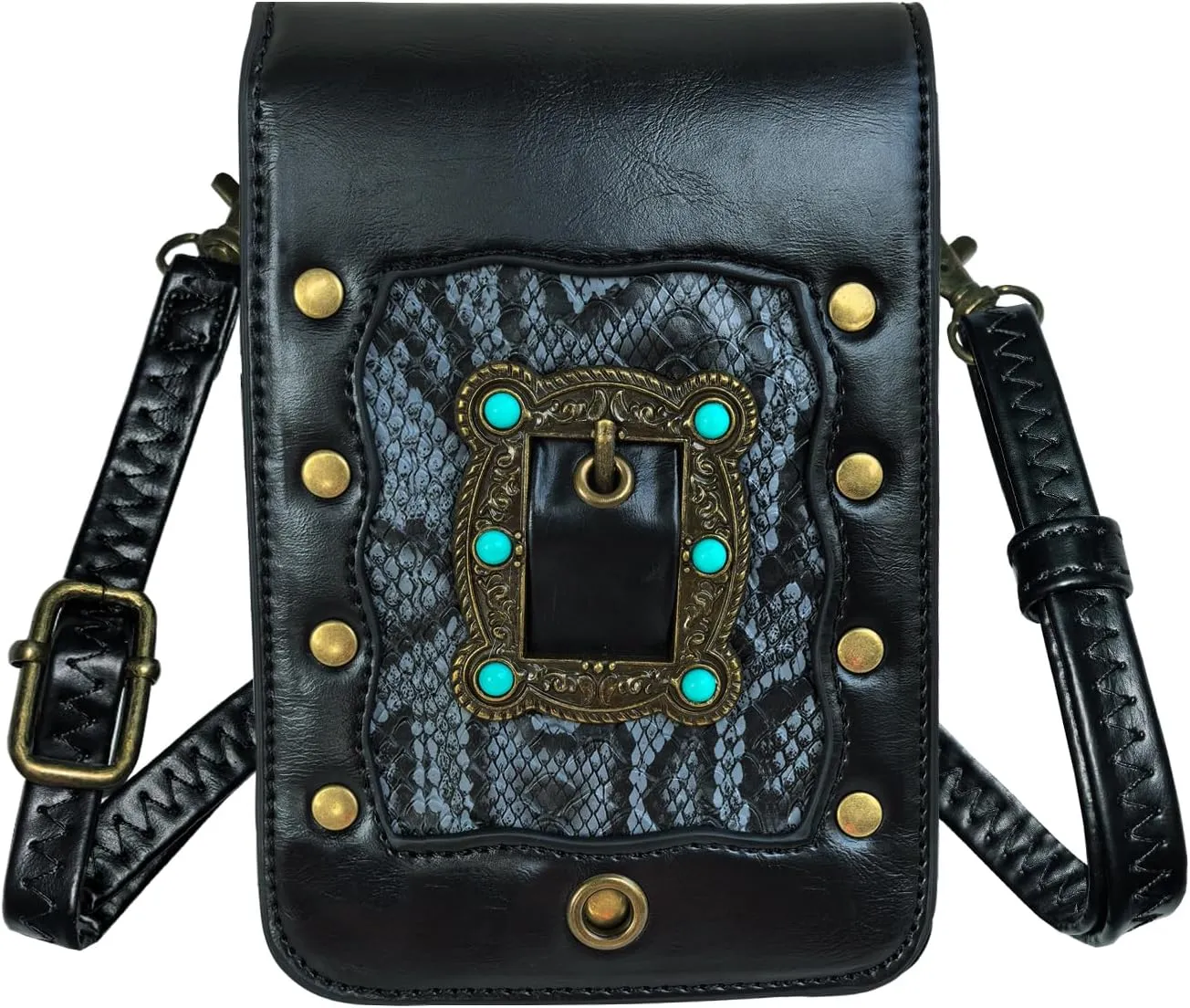 Larswon Belt Pouch, Renaissance Bag Medieval Leather Belt Pouch Ren Faire Accessories Small Crossbody Belt Bag Cell Phone Pouch Renaissance Belt (Black - Gem), Medium, labk1275