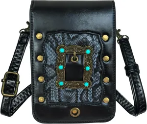 Larswon Belt Pouch, Renaissance Bag Medieval Leather Belt Pouch Ren Faire Accessories Small Crossbody Belt Bag Cell Phone Pouch Renaissance Belt (Black - Gem), Medium, labk1275