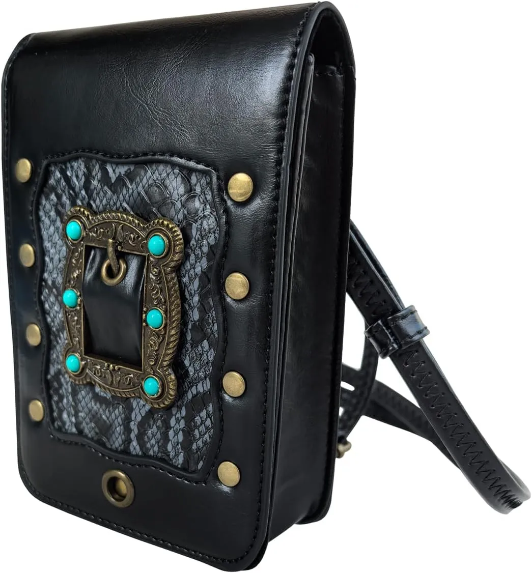 Larswon Belt Pouch, Renaissance Bag Medieval Leather Belt Pouch Ren Faire Accessories Small Crossbody Belt Bag Cell Phone Pouch Renaissance Belt (Black - Gem), Medium, labk1275