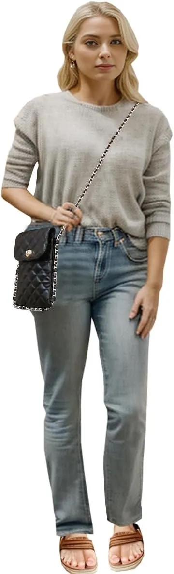 Larswon Cell Phone Crossbody Bag Quilted Bags Cell Phone Purse Soft Chain Crossbody Cellphone Wallet Bag for Women