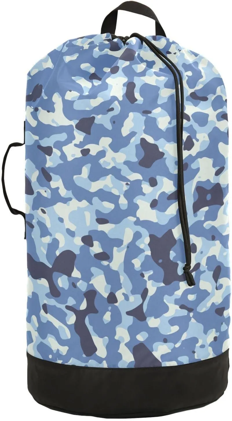 Laundry Backpack with Shoulder Straps Drawstring Laundry Bags Extra Large Heavy Duty for College Dorm Travel Laundromat Apartment Camping Blue Camo