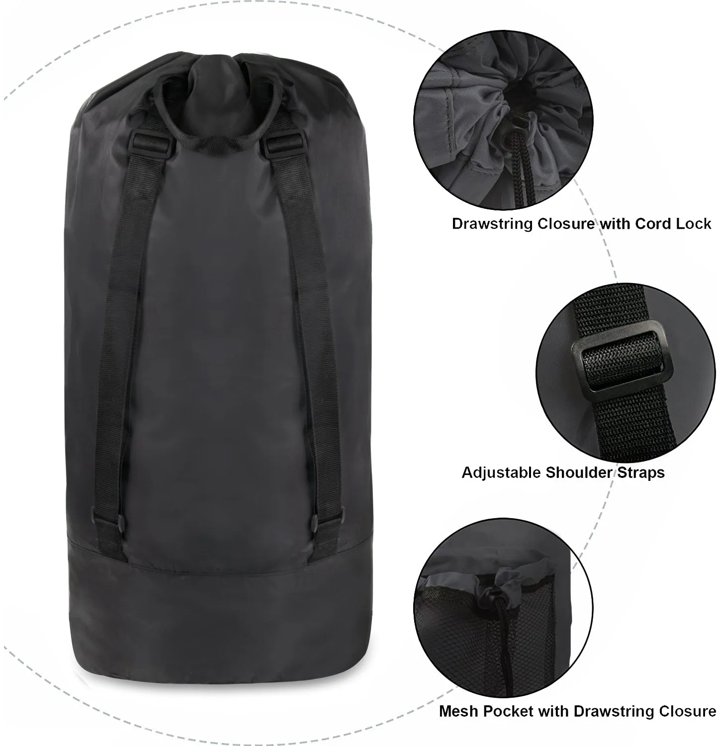 Laundry Bag Backpack with Front Mesh Pocket - Black  Wholesale