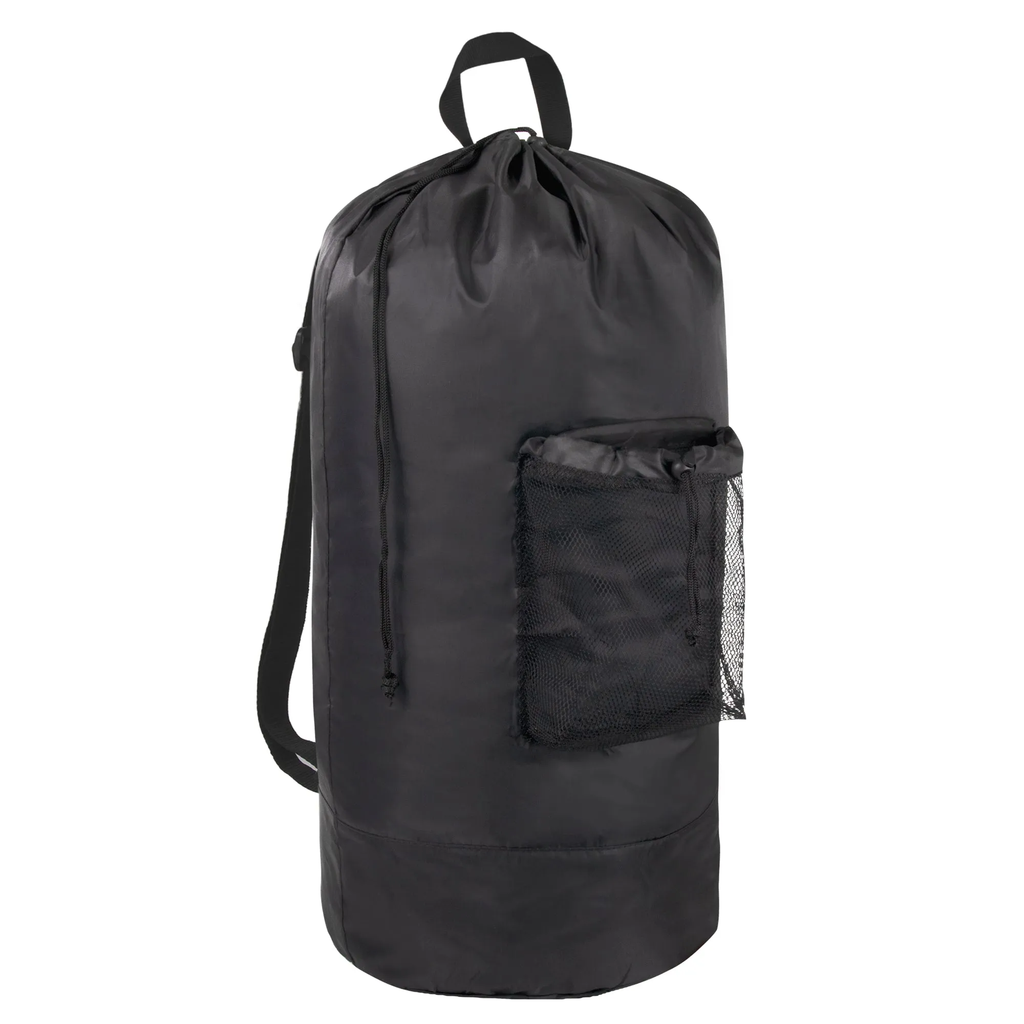 Laundry Bag Backpack with Front Mesh Pocket - Black  Wholesale