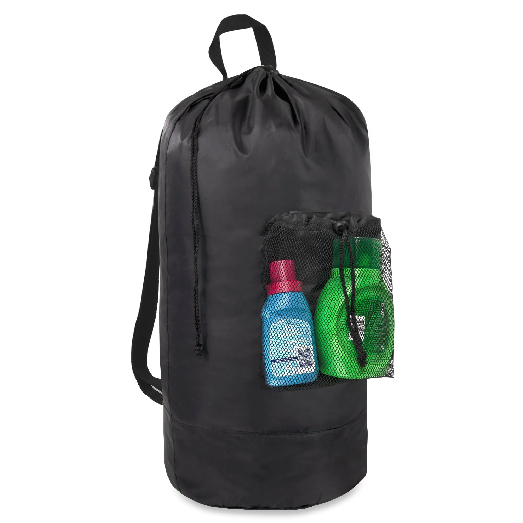 Laundry Bag Backpack with Front Mesh Pocket - Black  Wholesale