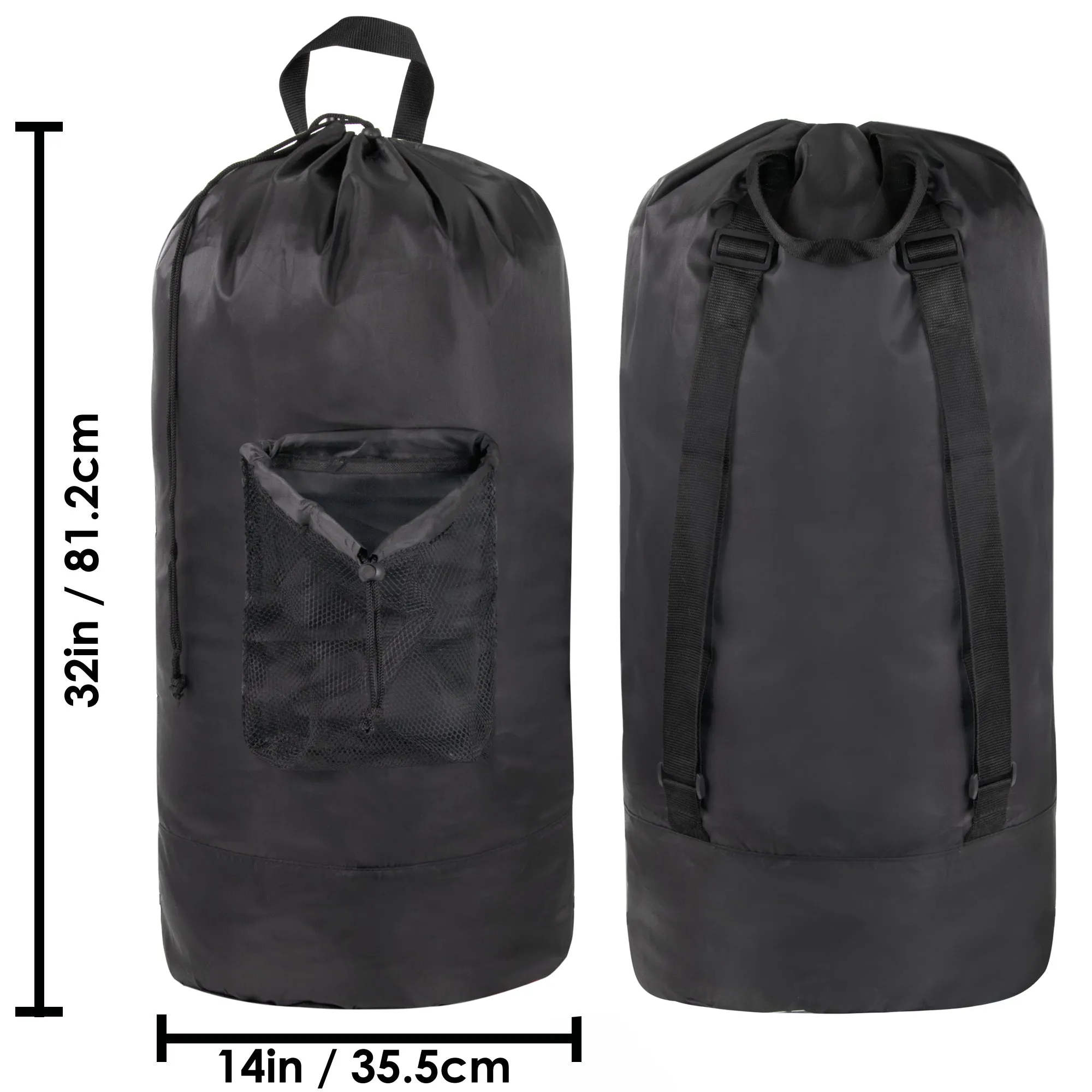 Laundry Bag Backpack with Front Mesh Pocket - Black  Wholesale
