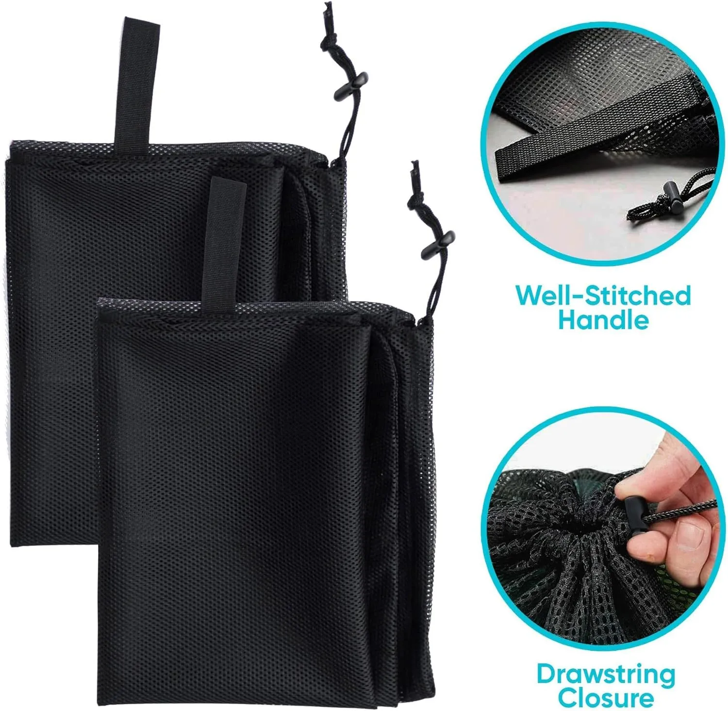 Laundry Bag Drawstring Clothes Wash Bag Window Curtain Clothes Organizer Mesh Laundry Bag Home Dorm, Travel and Outdoor Activities Black/White Matching Set of 6 (Black Thick Mesh)