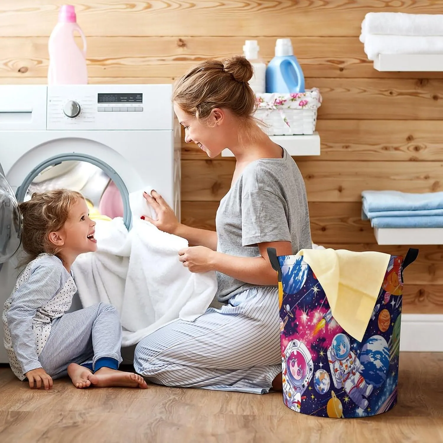 Laundry Hampers, Large Drawstring Laundry Bag, Removable Laundry Bags, Collapsible Storage Bin with Handles for Home Organization, Kids Room, Nursery Art Paint