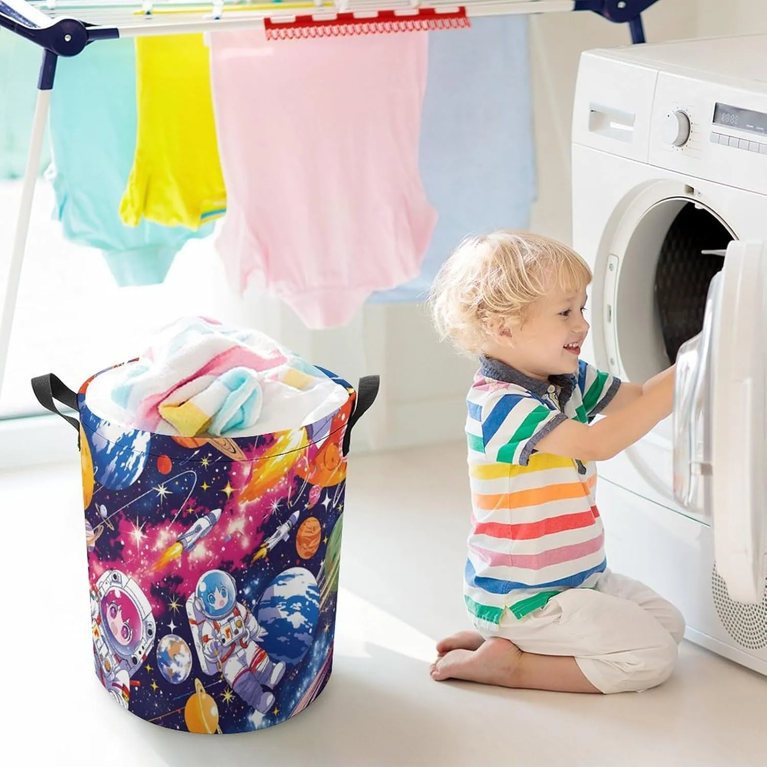 Laundry Hampers, Large Drawstring Laundry Bag, Removable Laundry Bags, Collapsible Storage Bin with Handles for Home Organization, Kids Room, Nursery Art Paint
