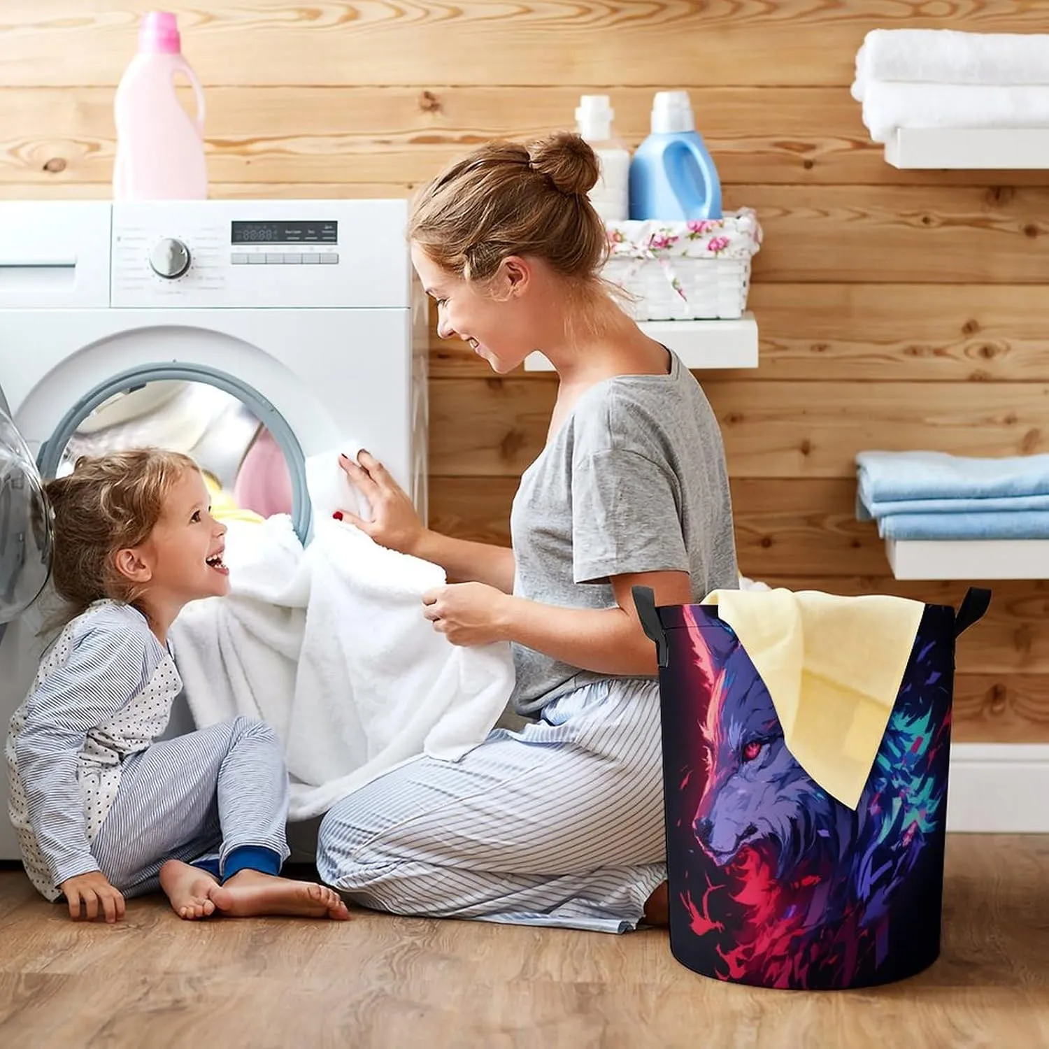 Laundry Hampers, Large Drawstring Laundry Bag, Removable Laundry Bags, Collapsible Storage Bin with Handles for Home Organization, Kids Room, Nursery Carnivore