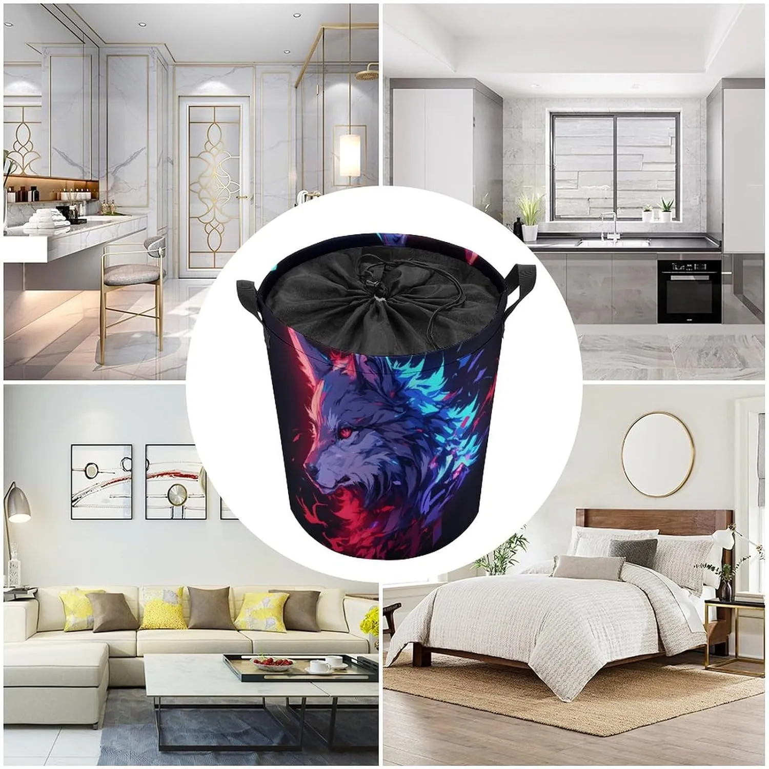 Laundry Hampers, Large Drawstring Laundry Bag, Removable Laundry Bags, Collapsible Storage Bin with Handles for Home Organization, Kids Room, Nursery Carnivore