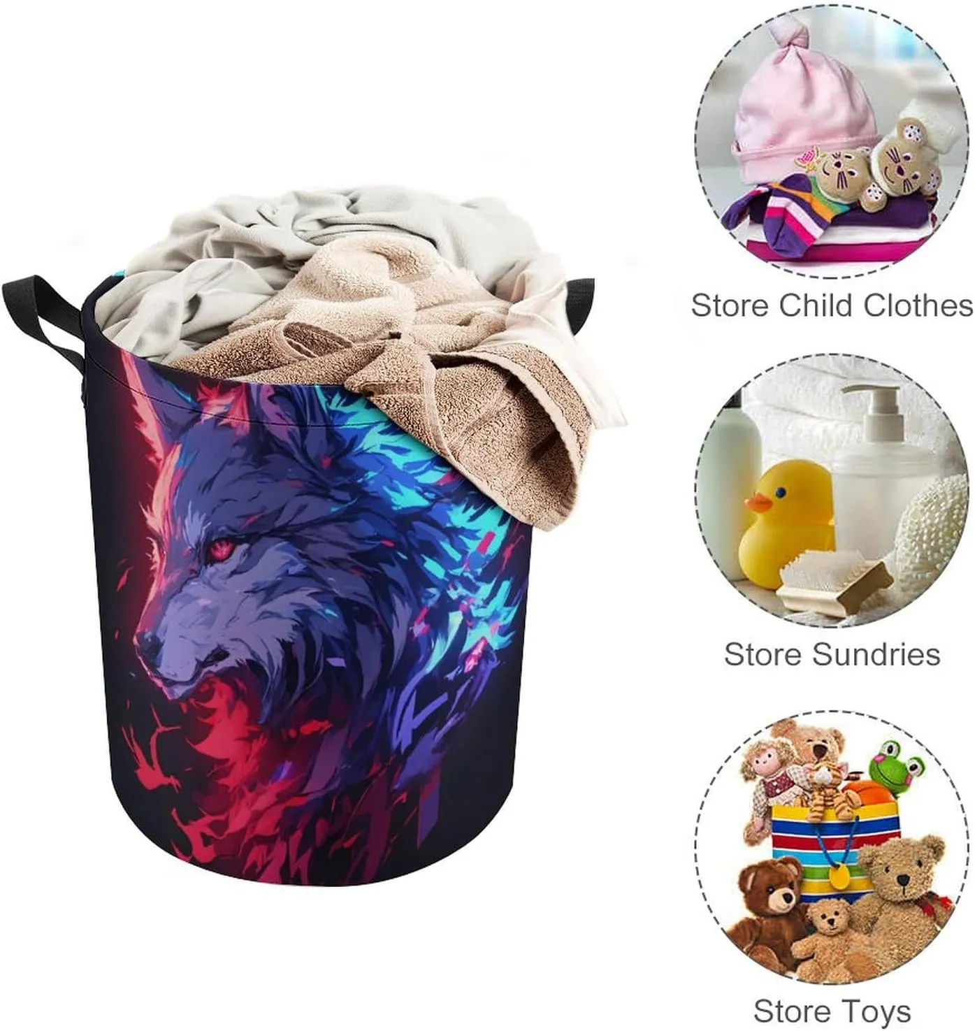 Laundry Hampers, Large Drawstring Laundry Bag, Removable Laundry Bags, Collapsible Storage Bin with Handles for Home Organization, Kids Room, Nursery Carnivore