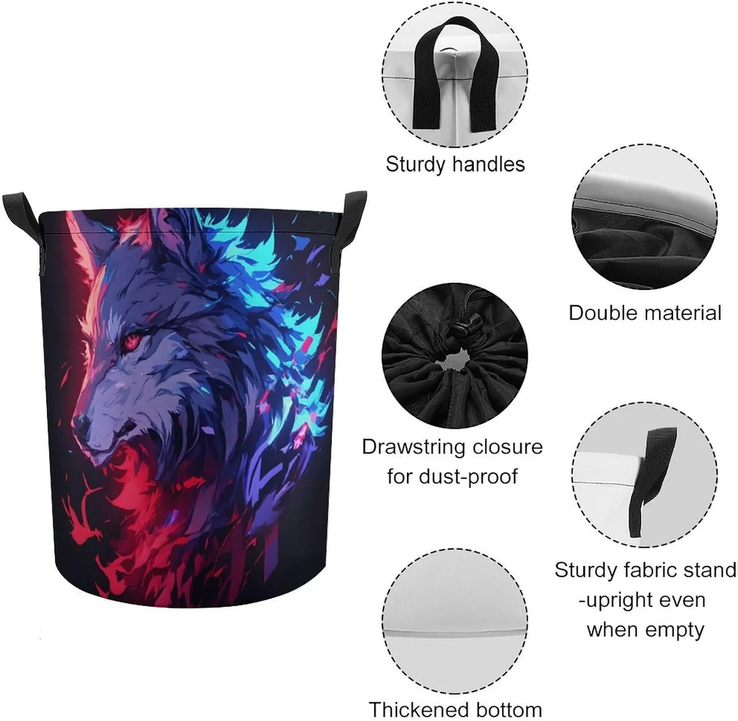 Laundry Hampers, Large Drawstring Laundry Bag, Removable Laundry Bags, Collapsible Storage Bin with Handles for Home Organization, Kids Room, Nursery Carnivore