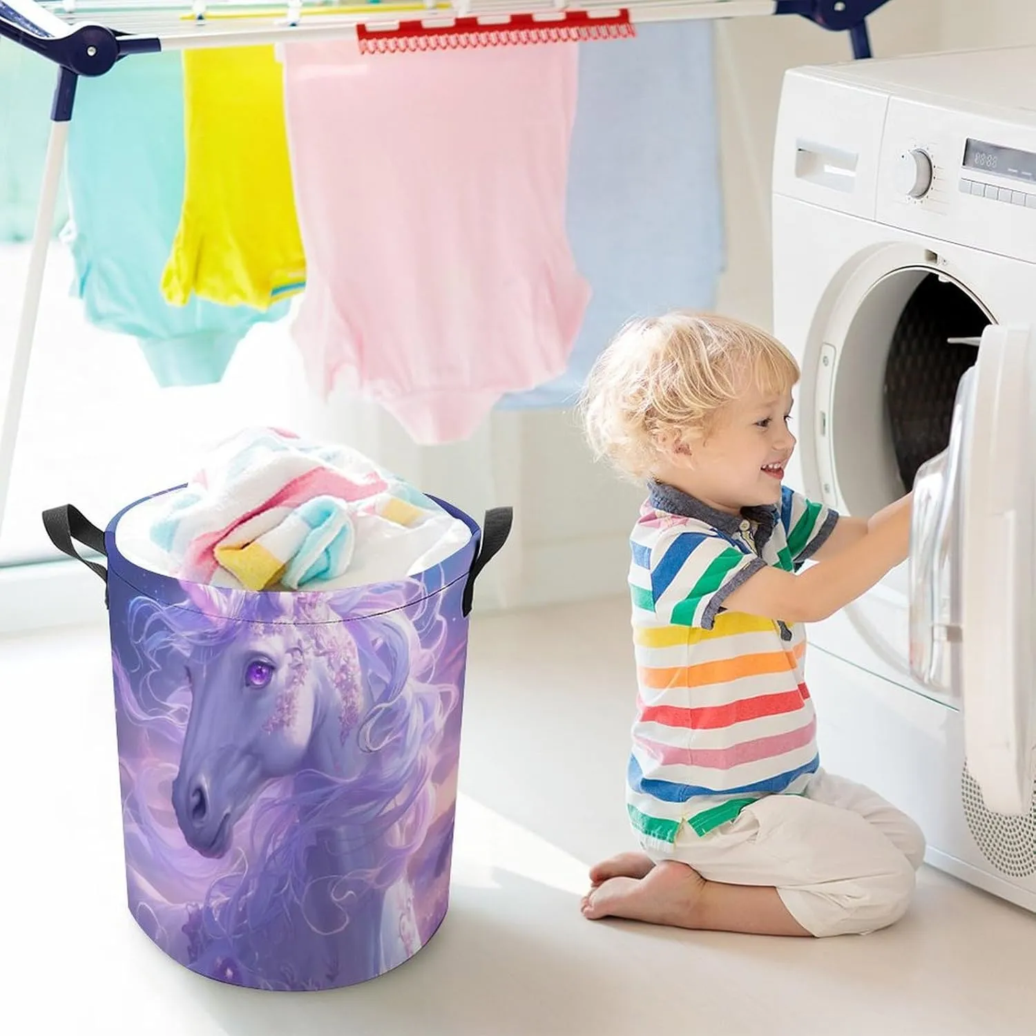 Laundry Hampers, Large Drawstring Laundry Bag, Removable Laundry Bags, Collapsible Storage Bin with Handles for Home Organization, Kids Room, Nursery Cartoon