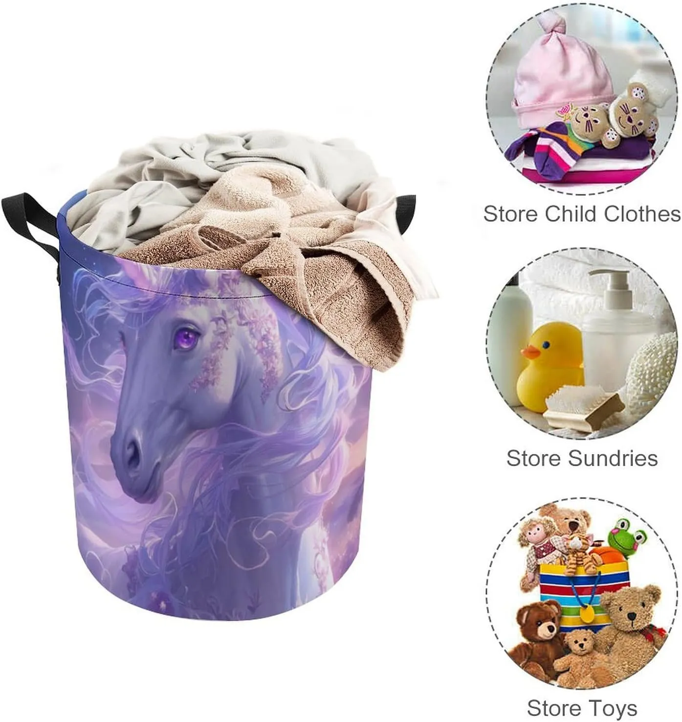 Laundry Hampers, Large Drawstring Laundry Bag, Removable Laundry Bags, Collapsible Storage Bin with Handles for Home Organization, Kids Room, Nursery Cartoon