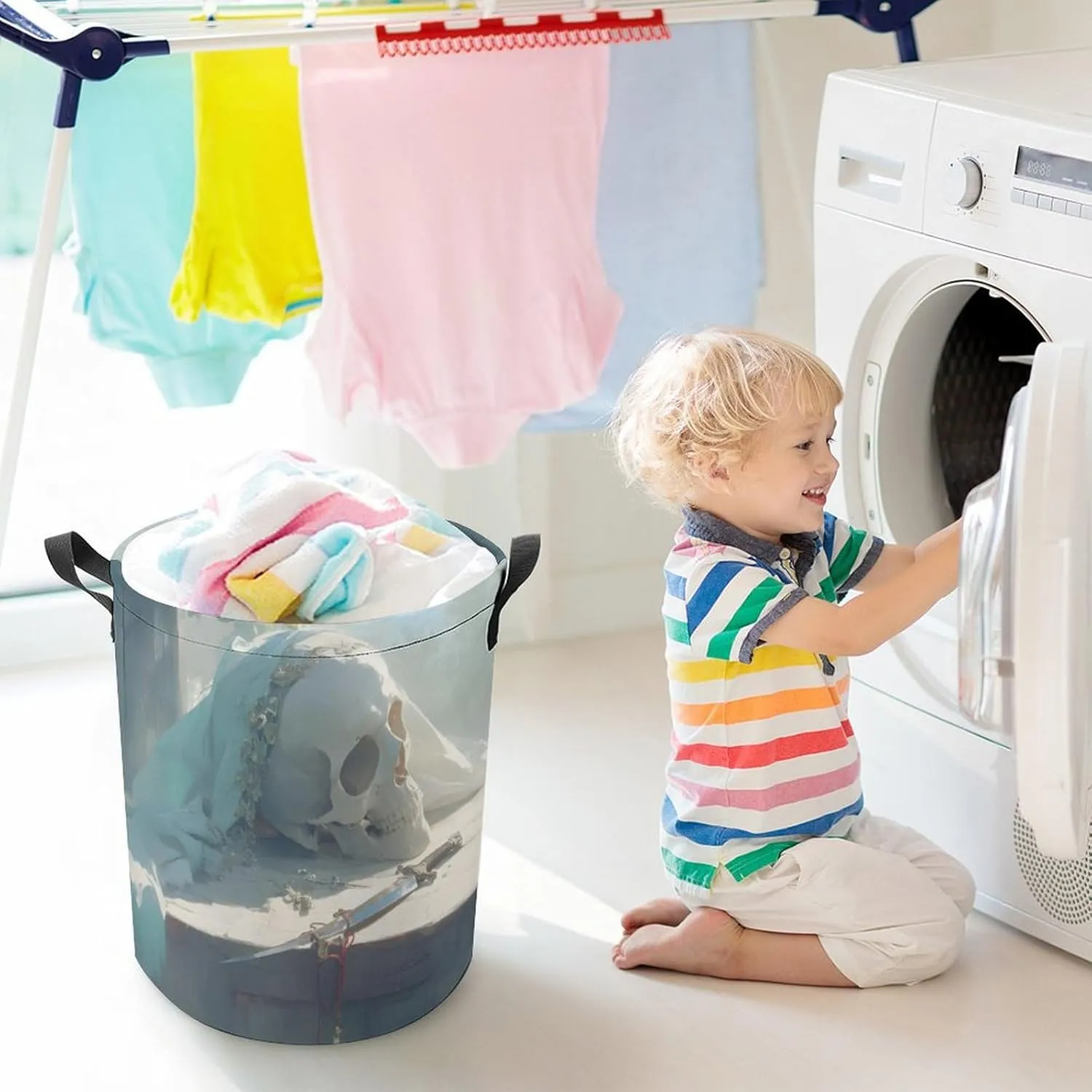 Laundry Hampers, Large Drawstring Laundry Bag, Removable Laundry Bags, Collapsible Storage Bin with Handles for Home Organization, Kids Room, Nursery Composite Material