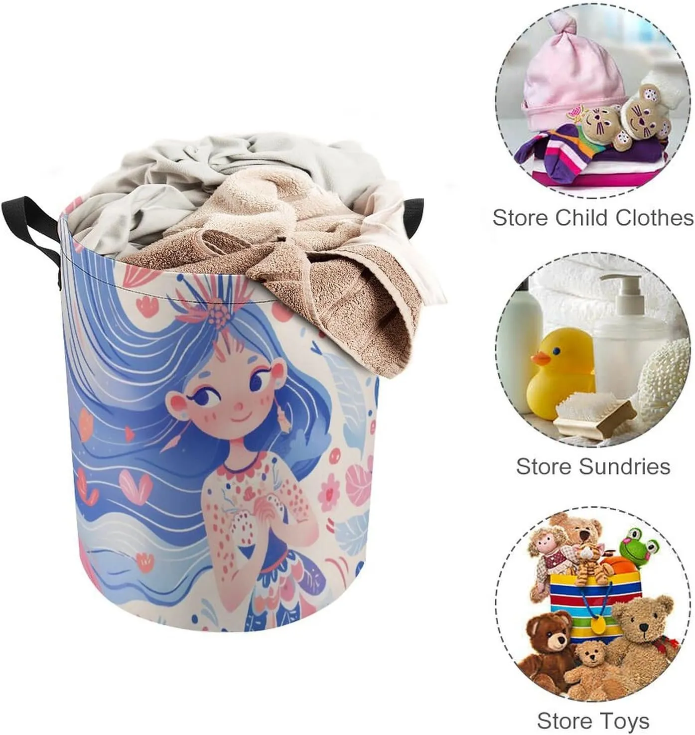 Laundry Hampers, Large Drawstring Laundry Bag, Removable Laundry Bags, Collapsible Storage Bin with Handles for Home Organization, Kids Room, Nursery Drawing