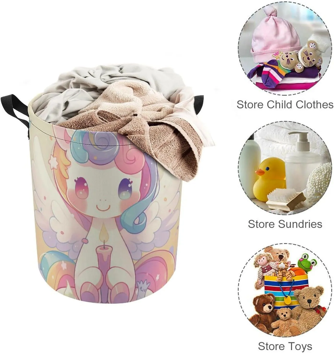 Laundry Hampers, Large Drawstring Laundry Bag, Removable Laundry Bags, Collapsible Storage Bin with Handles for Home Organization, Kids Room, Nursery Font