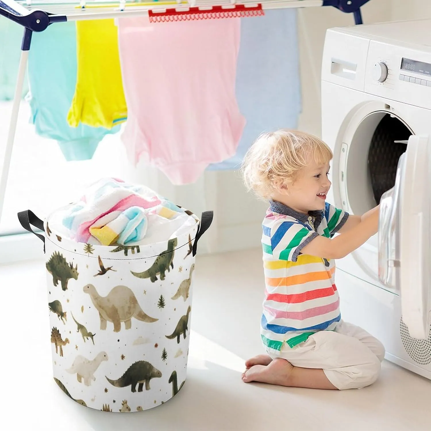 Laundry Hampers, Large Drawstring Laundry Bag, Removable Laundry Bags, Collapsible Storage Bin with Handles for Home Organization, Kids Room, Nursery Font