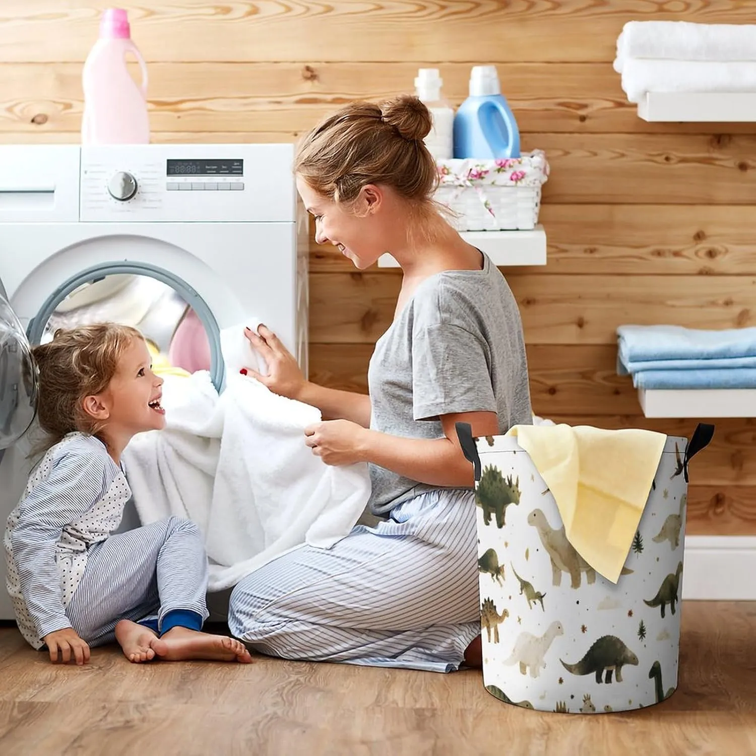Laundry Hampers, Large Drawstring Laundry Bag, Removable Laundry Bags, Collapsible Storage Bin with Handles for Home Organization, Kids Room, Nursery Font