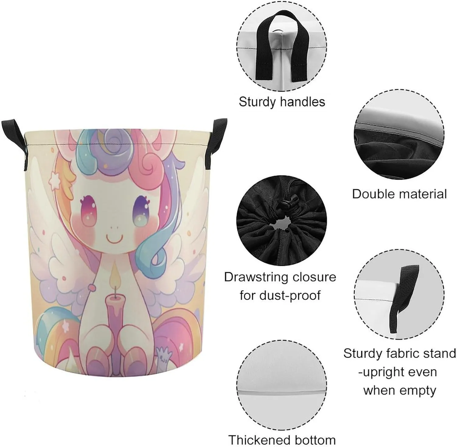 Laundry Hampers, Large Drawstring Laundry Bag, Removable Laundry Bags, Collapsible Storage Bin with Handles for Home Organization, Kids Room, Nursery Font