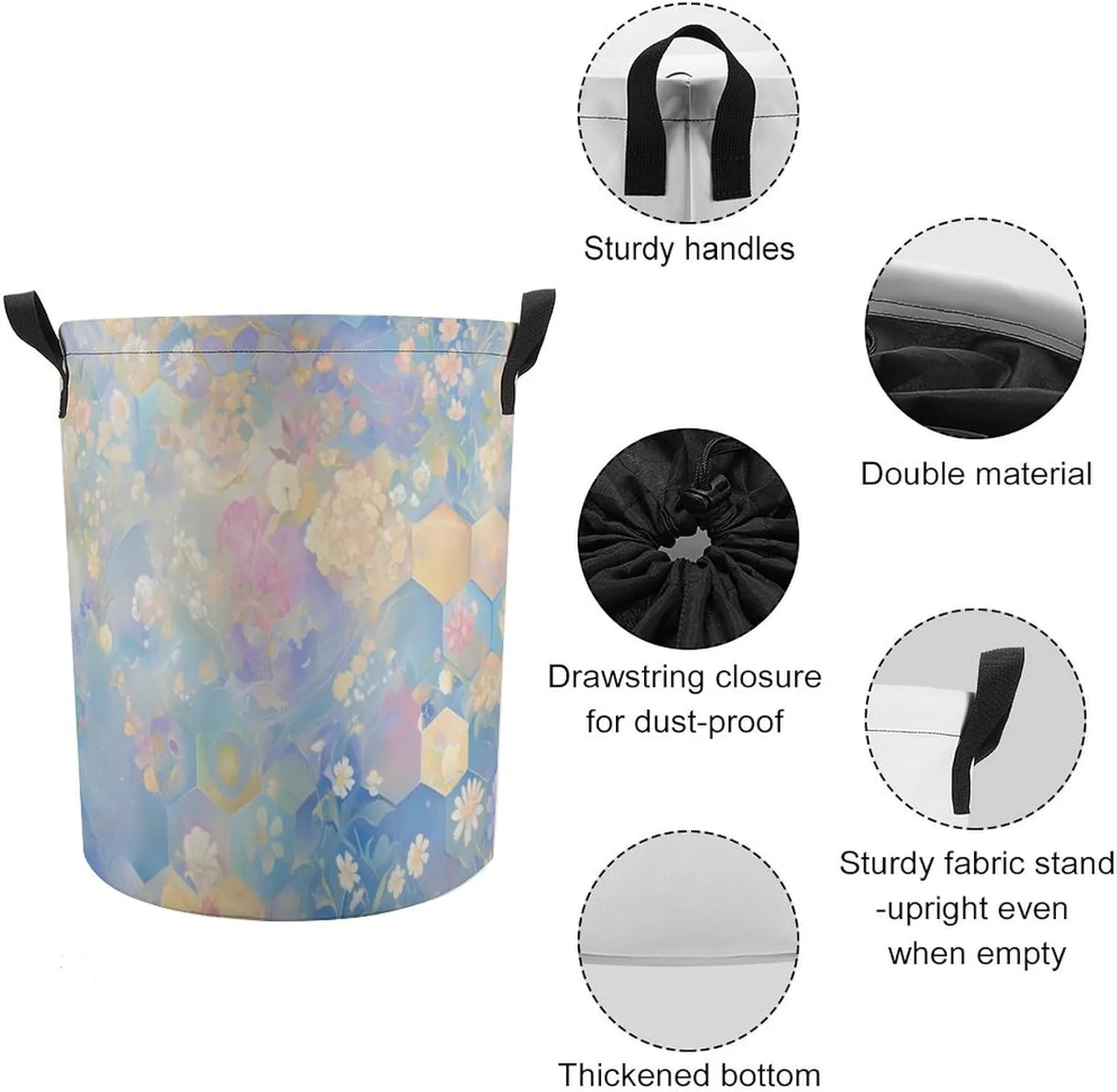 Laundry Hampers, Large Drawstring Laundry Bag, Removable Laundry Bags, Collapsible Storage Bin with Handles for Home Organization, Kids Room, Nursery Illustration