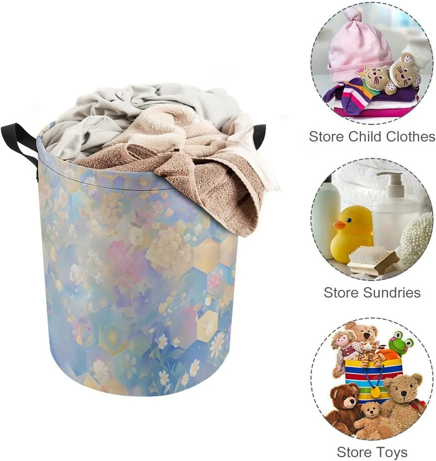 Laundry Hampers, Large Drawstring Laundry Bag, Removable Laundry Bags, Collapsible Storage Bin with Handles for Home Organization, Kids Room, Nursery Illustration