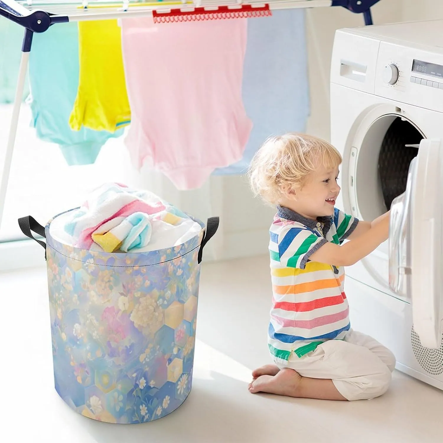 Laundry Hampers, Large Drawstring Laundry Bag, Removable Laundry Bags, Collapsible Storage Bin with Handles for Home Organization, Kids Room, Nursery Illustration